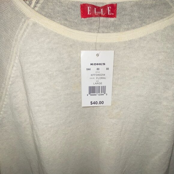 ELLE Long Sleeve Knit Sweater Tunic Top w/ Pretty Pink & Blue Floral Ruffle Hem - Picture 7 of 8